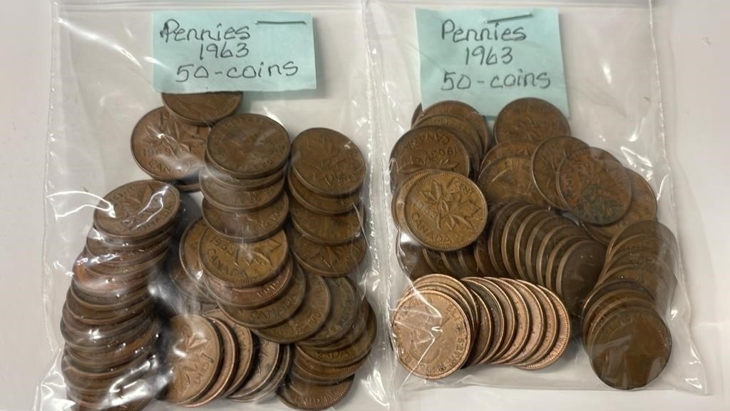 100 1963 Canadian Pennies