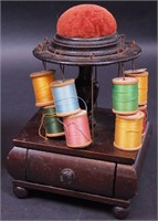 A thread and pin cushion sewing box, 5" x 8" high