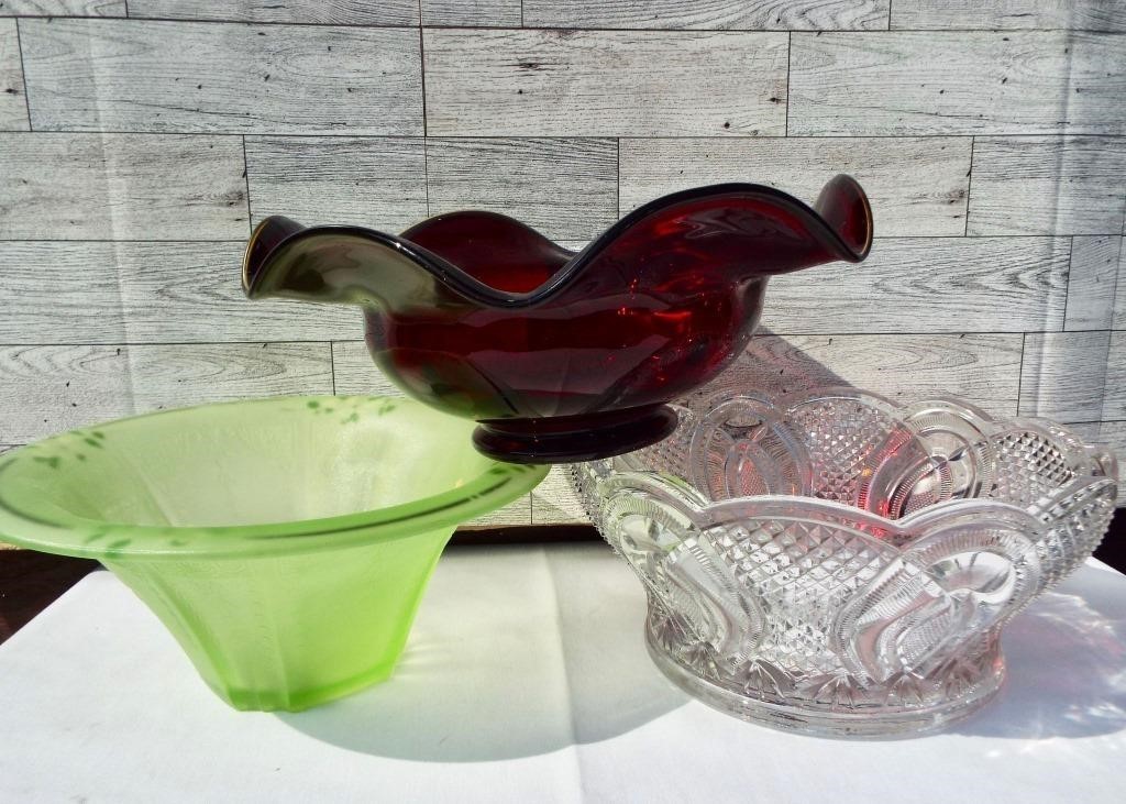 Large-colorful clear glass bowls. Cut glass 9.25"