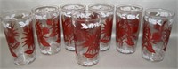 (7) Vtg Swanky Swig Red Flower 4 1/8t Glasses