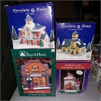 (4) Christmas Victorian Village Lighted Buildings