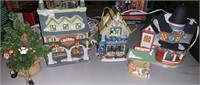 (5) Christmas Victorian Village Lighted Buildings