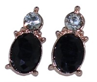 Rose Tone Natural Oval Sapphire & Crystal Earrings