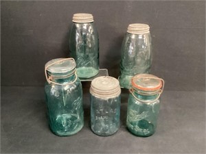 Vintage Blue Canning Jars with Lids