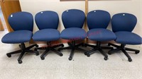 5 Rolling, adjustable, Swivel Office Chairs Blue