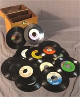 Misc Pop and Rock 45 Records with wood case