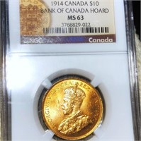 1914 Canadian $10 Gold Coin NGC - MS63