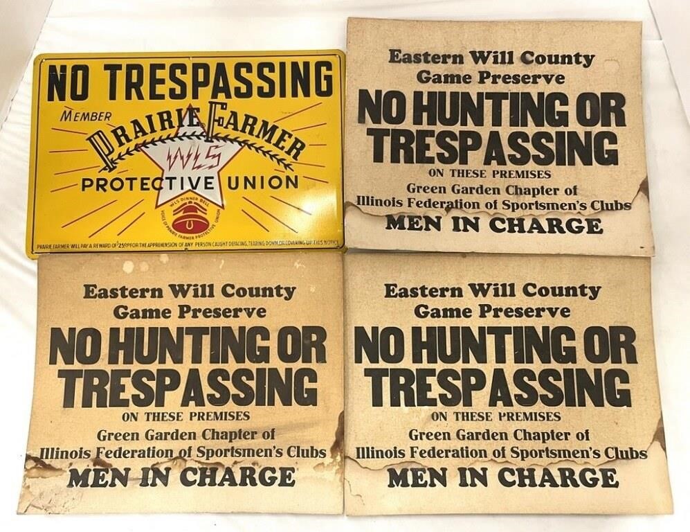 Four Vintage Tin or Cardboard Signs