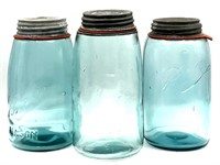 (3) FAINT EMBOSSING Quart Mason Jars