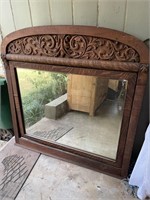 ANTIQUE TIGER OAK CARVED MIRROR