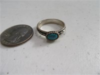 Sterling sz8.5 Ring w/ Blue Stone & Detail Inlay
