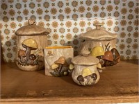 1970's Mushroom Ceramic Canisters & Napkin Holder