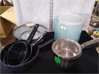 Enamel Ware pots galvanized tray- tupperware+more