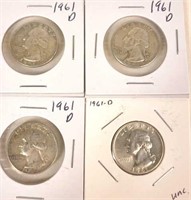 4 - 1961 D Washington Silver Quarters