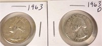 1963 & 1963 D Washington Silver Quarters