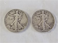 2 Walking Liberty Silver Half Dollar Coins