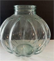 Italian Green Glass Pumpkin Shaped Jar 11-1/2”