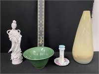 Group of Vintage Ceramics and Art Glass Vase