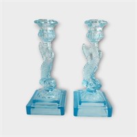 Pair of Imperial Koi Dolphin Candlestick Holders