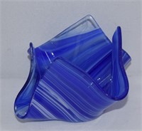 Vintage Art Glass Handkerchief Blue Ribbon Bowl