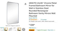24x36'' Chrome Metal Framed Bathroom Mirror