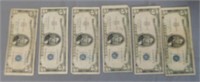 (6) Assorted Series 1953 $5 Silver Certificates.