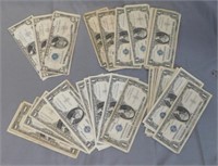 (3) Assorted $5 Silver Certificates and (33)