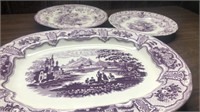 Purple Decorative Platter & (2) Plates