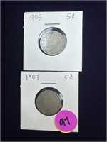 1905 & 1907 V Nickels