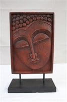 Wooden Buddha Face on stand, 8.25 X 14.25"H