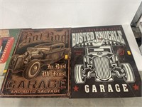 2 hot rod metal signs