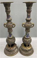 Pair Champleve Candlestick Holders