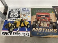 Route 66 and iron motors metal signs