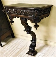 Wonderful French Lion Mask Carved Oak Console.