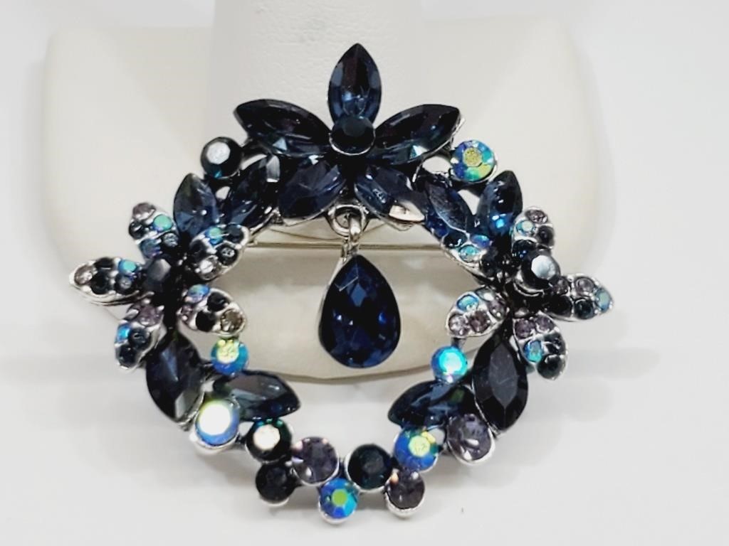 Blue Crystal Brooch