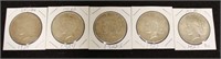 5 PEACE DOLLARS: 1922, 1922-S, 1923, 1924 AND