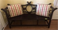 WOODEN FOYER BENCH WITH PILLOWS