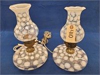 Pair of Antique Fenton Coin Dot Pancake Lamps