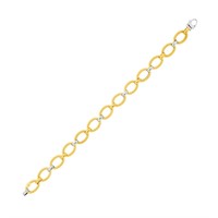 14k Two-tone Gold Textured Oval Links Chain Bracel