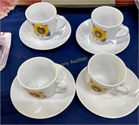 SUNFLOWER DECORATED CUPS & SAUCERS