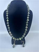 Green Beaded Stone Necklace & Earrings