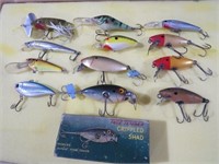 (12) VINTAGE FINSHING LURES, (1) W/ ORIG BOX