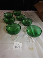 7 green on clear candle wick dessert goblets