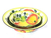 12" & 16" W Enamel Bowls Fruit Motif