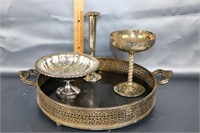 Silver plate Serving Tray & Compotes & Vases