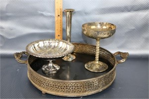 Silver plate Serving Tray & Compotes & Vases