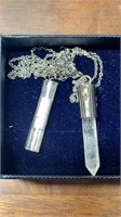 Quartz Crystal Pendant On 28" Chain Top Opens To U