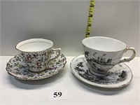 TWO CUPS/SAUCERS MADE IN ENGLAND JUNE 4974 AND