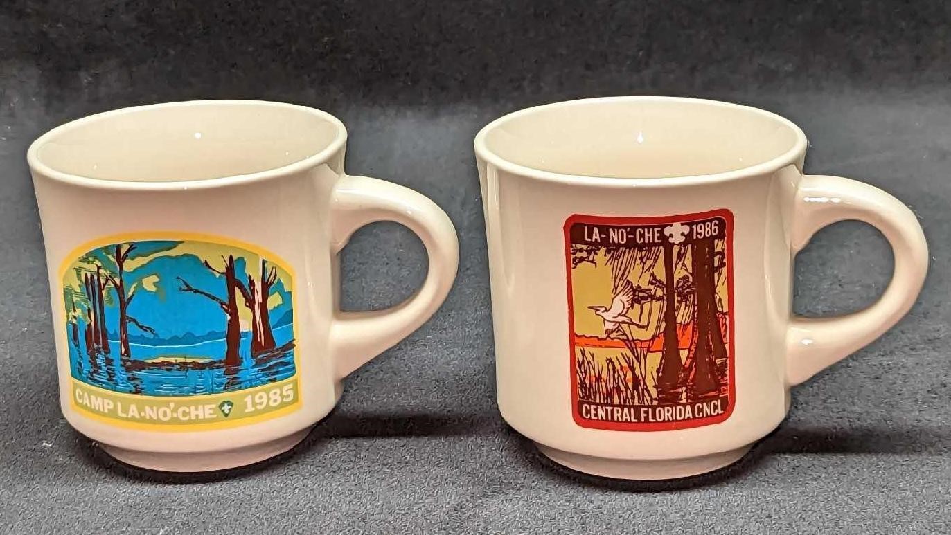 2 Vintage Boy Scout Camp La-No-Che Ceramic Mugs