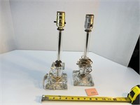 Vtg Pair Heavy Glass Table Lamps